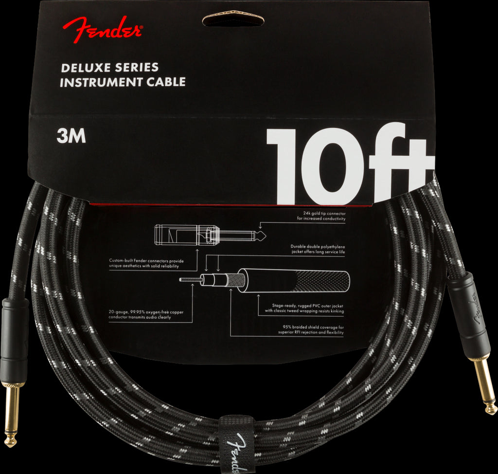 Fender Deluxe Series 10ft Straight/Straight Instrument Guitar Cable in Black Tweed