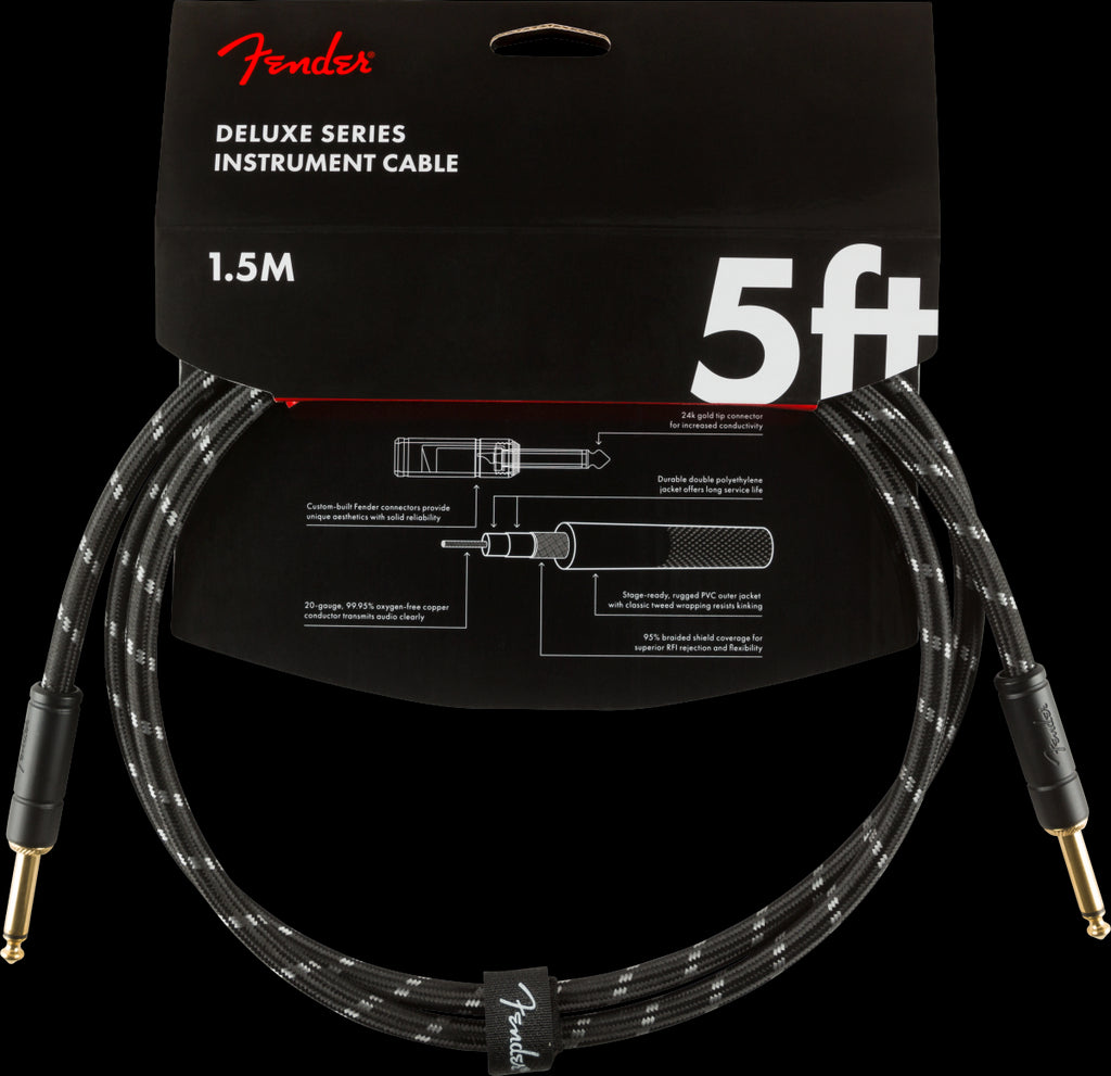 Fender Deluxe Series 5ft Straight/Straight Instrument Guitar Cable in Black Tweed