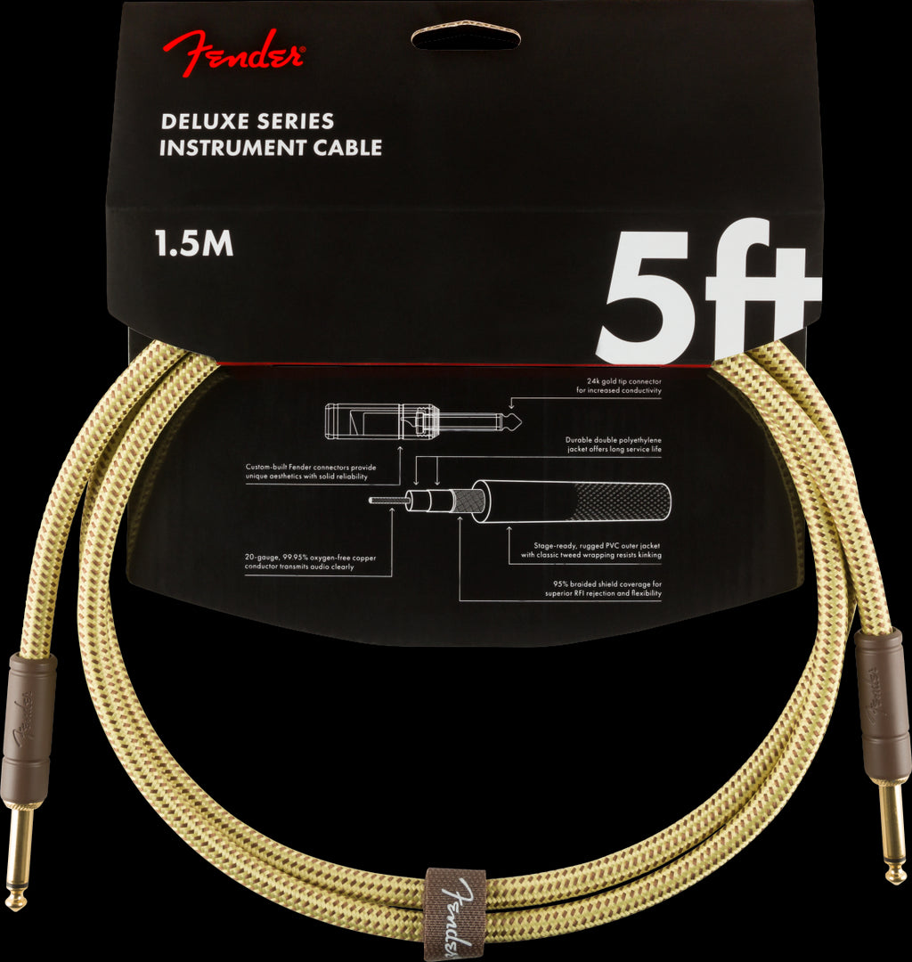 Fender Deluxe Series 5ft Straight/Straight Instrument Guitar Cable in Tweed