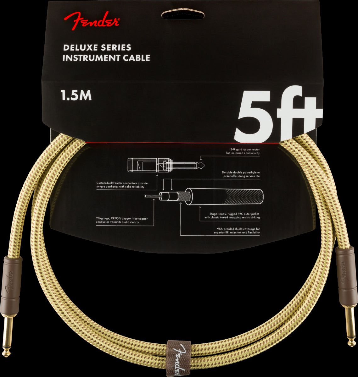 Fender Deluxe Series 5ft Straight/Straight Instrument Guitar Cable in Tweed