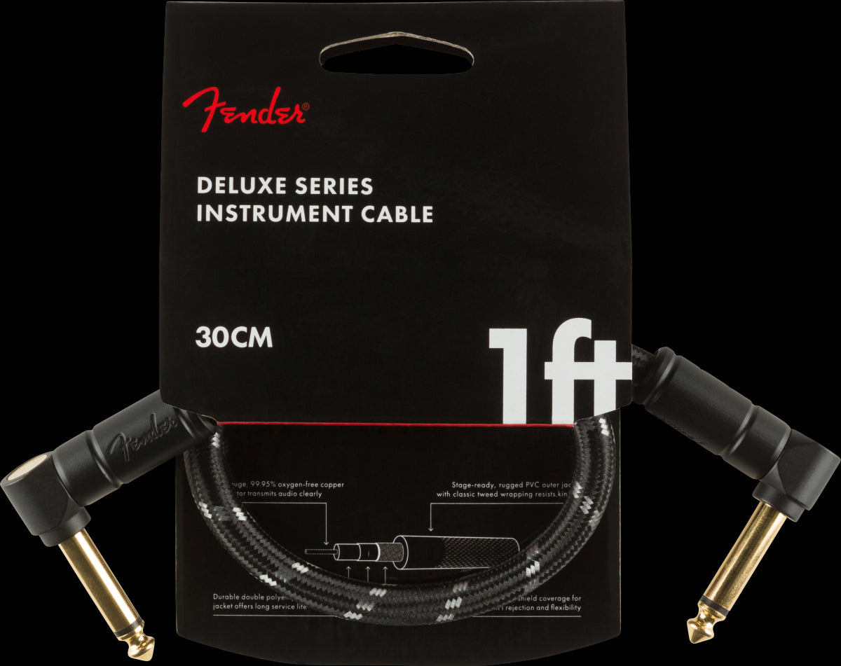 Fender Deluxe Series 1ft Angle/Angle Instrument Guitar Cable in Black Tweed