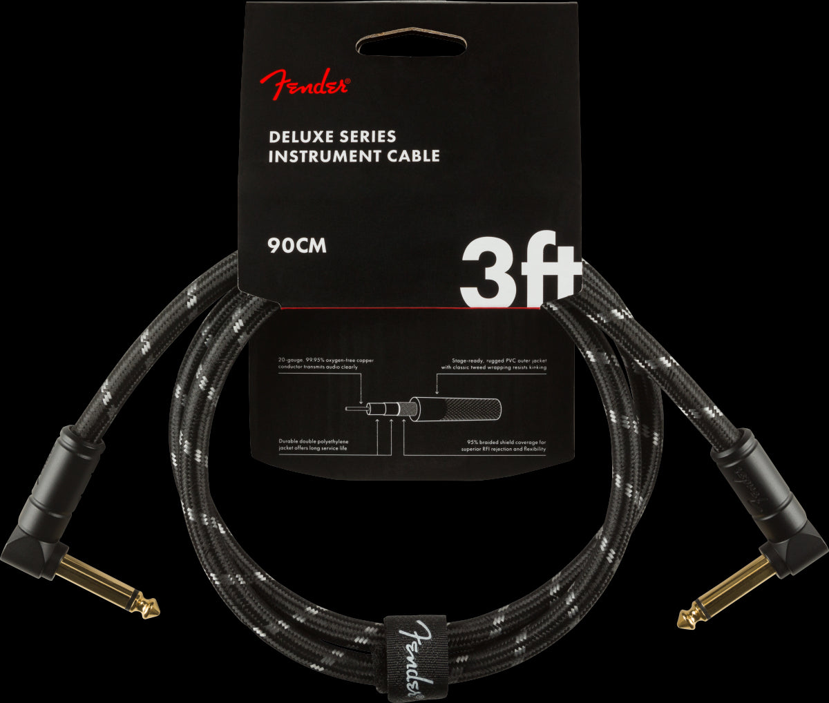 Fender Deluxe Series 3ft Angle/Angle Instrument Guitar Cable in Black Tweed