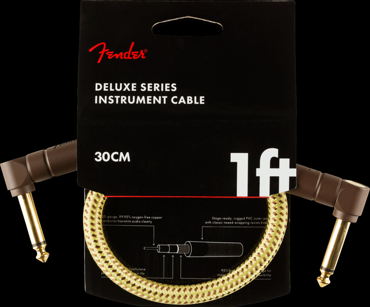 Fender Deluxe Series 1ft Angle/Angle Instrument Guitar Cable in Tweed