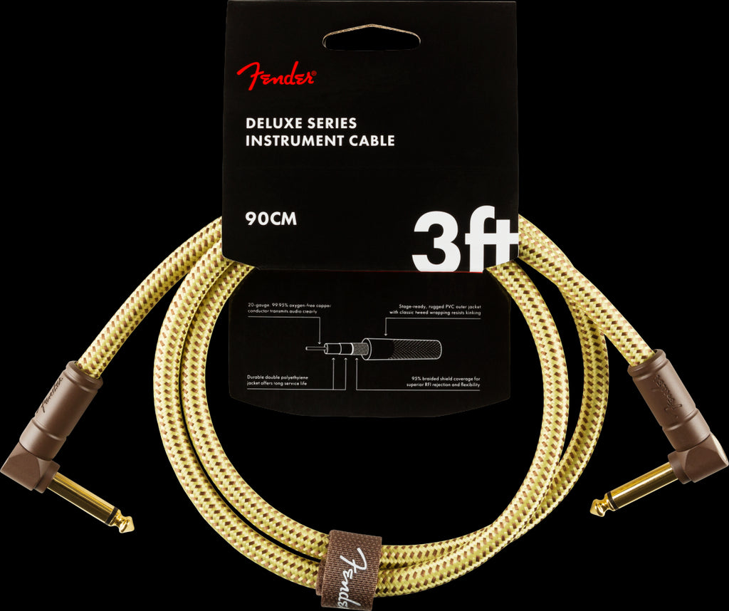 Fender Deluxe Series 3ft Angle/Angle Instrument Guitar Cable in Tweed