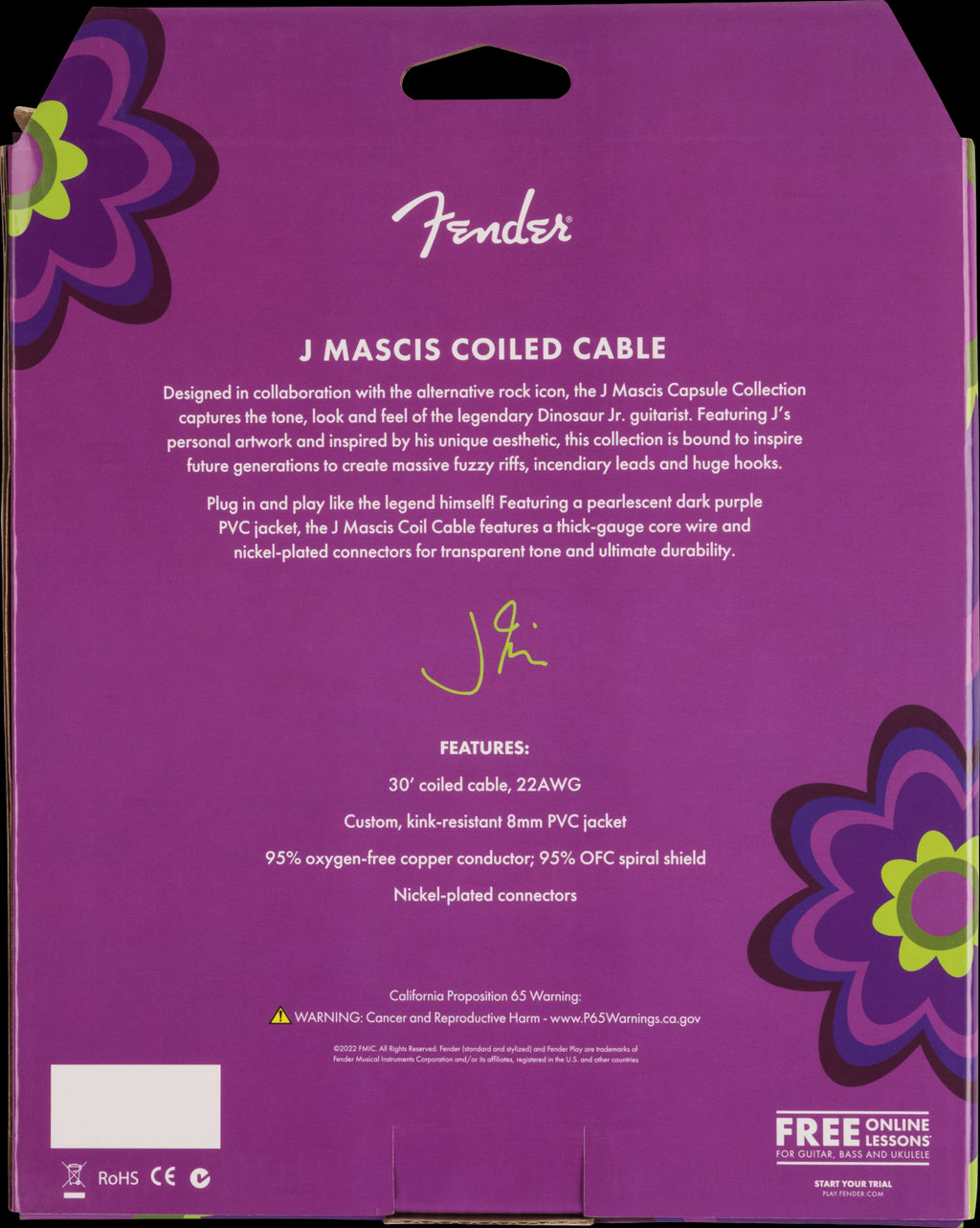 Fender J Mascis Coil Cable 30' Purple