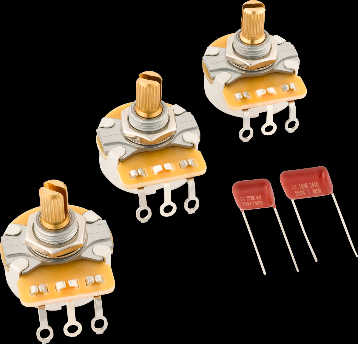 Fender Stratocaster Split Shaft Potentiometer and Capacitor Kit (3pk)
