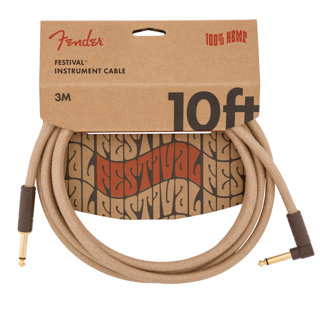 Fender Festival Pure Hemp 10ft Angled Instrument Guitar Cable in Natural