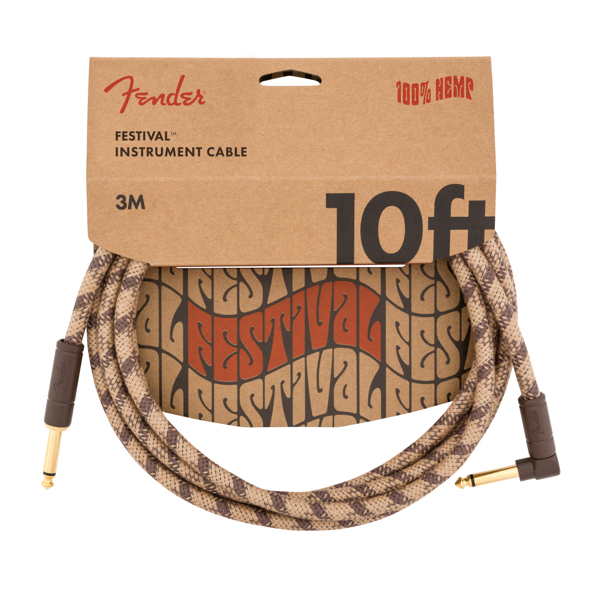 Fender 10 Foot Angled Pure Hemp Guitar Cable Brown