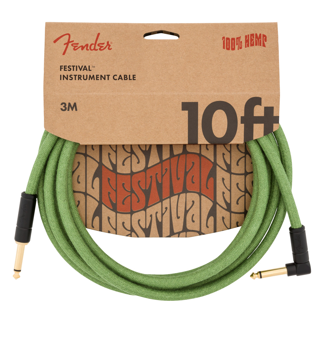 Fender 10 Foot Angled Pure Hemp Guitar Cable Green