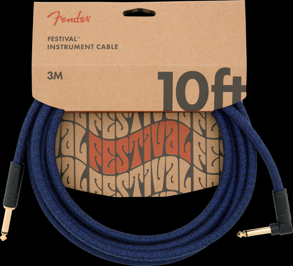 Fender Festival Pure Hemp 10ft Angled Instrument Guitar Cable in Blue Dream