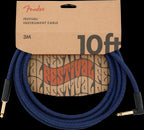 Fender Festival Pure Hemp 10ft Angled Instrument Guitar Cable in Blue Dream