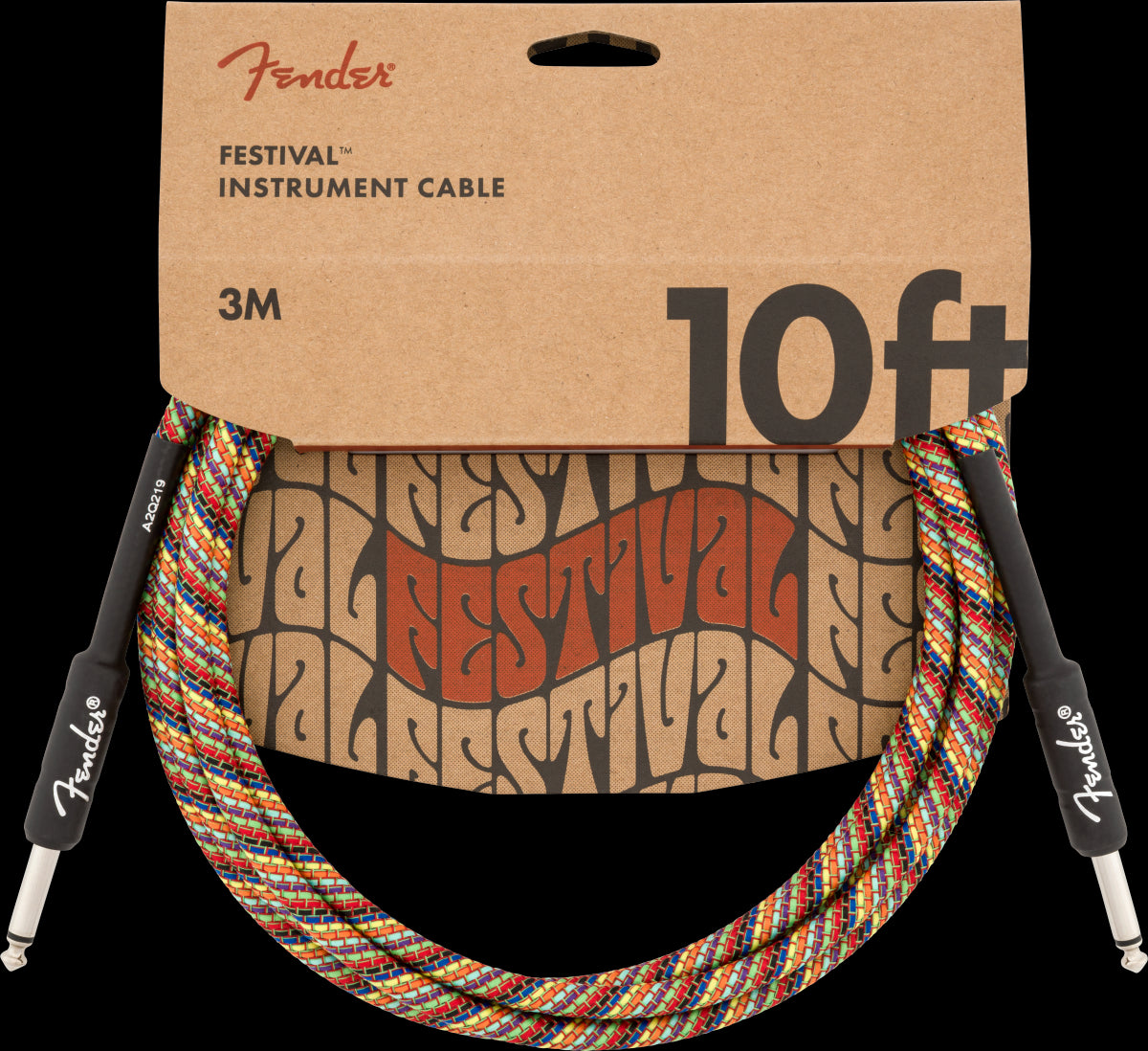 Fender 10 Foot Angled Pure Hemp Guitar Cable Rainbow