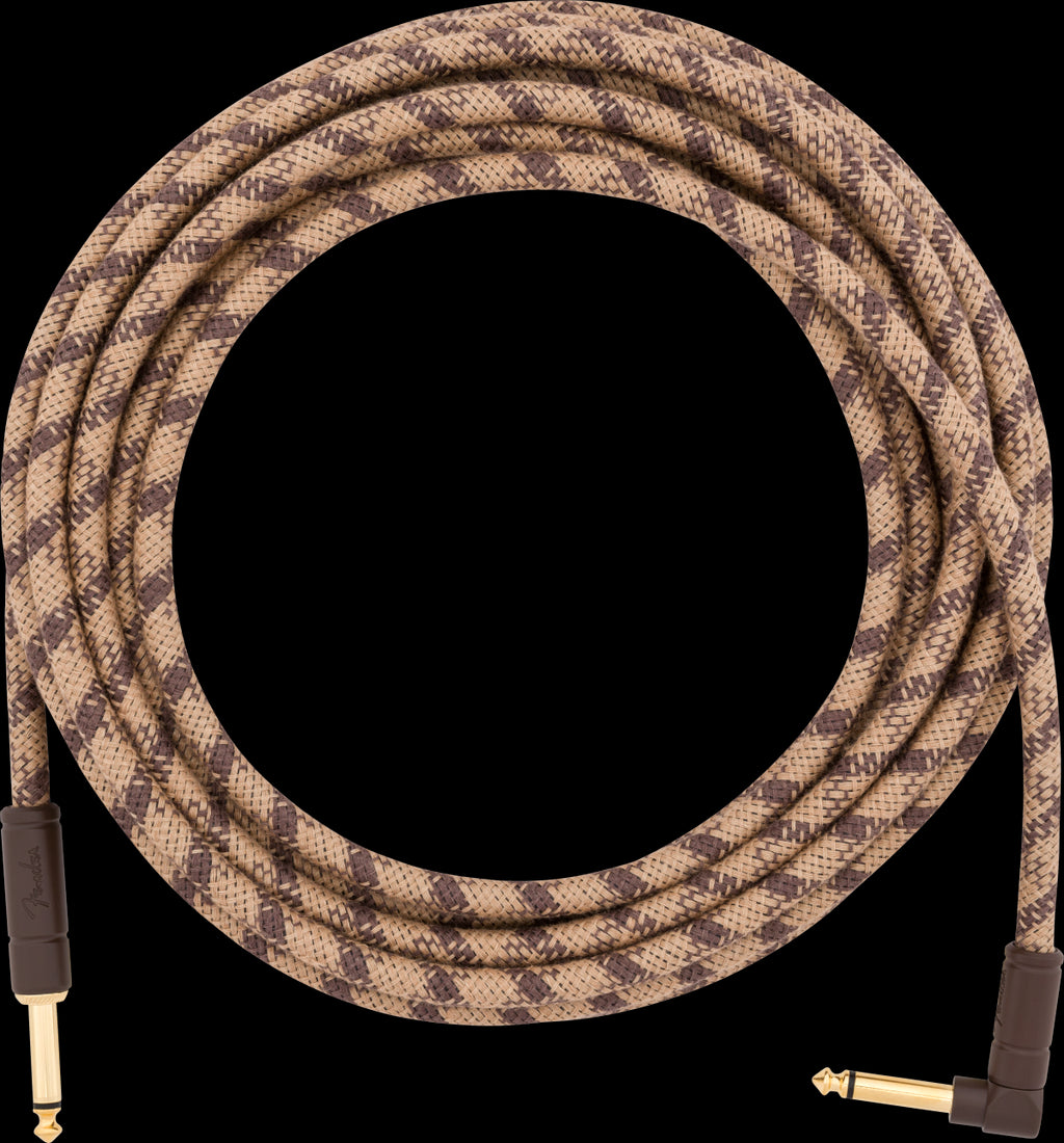 Fender Festival Pure Hemp 18.6ft Angled Instrument Guitar Cable in Brown Stripe