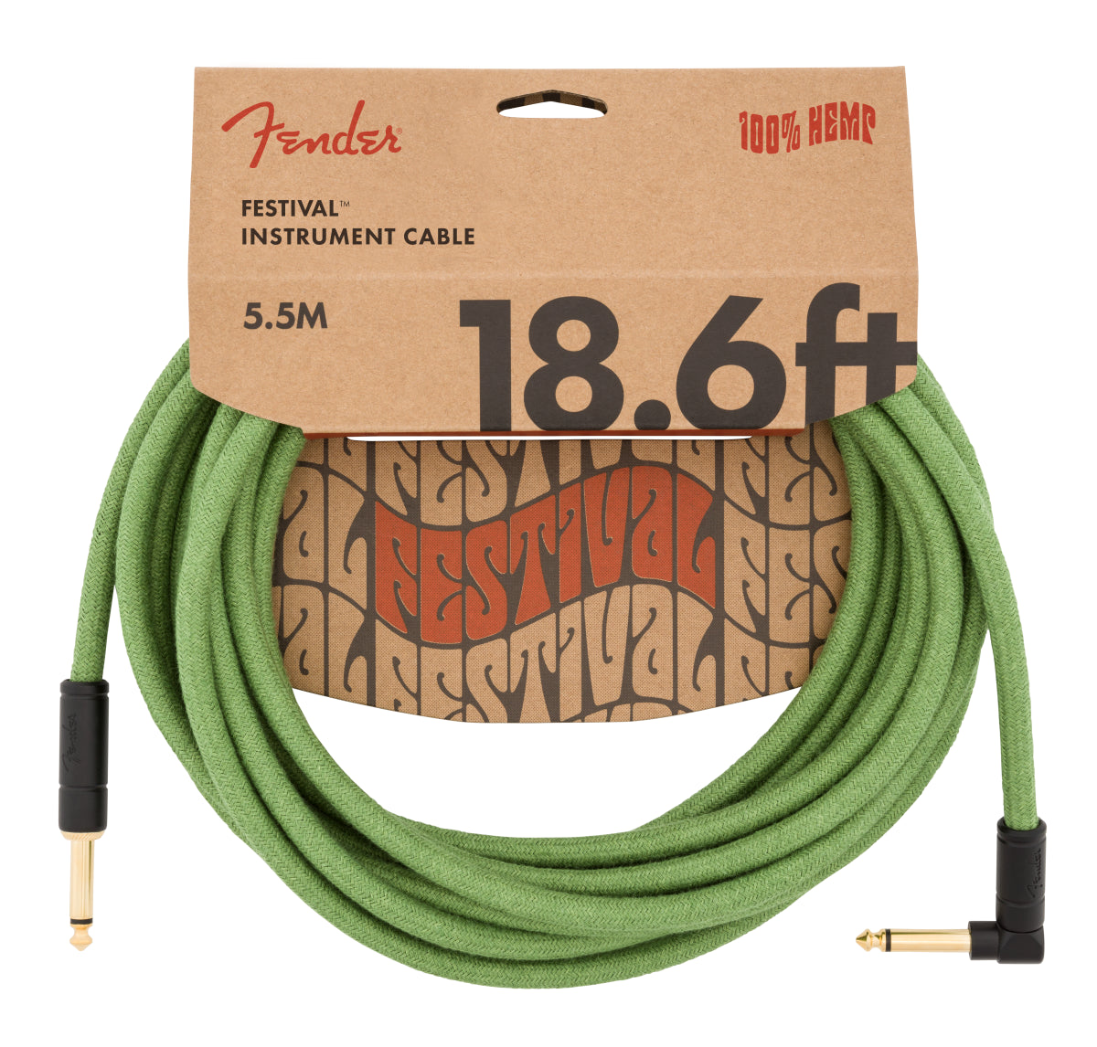 Fender 18.6 Foot Angled Pure Hemp Guitar Cable Green