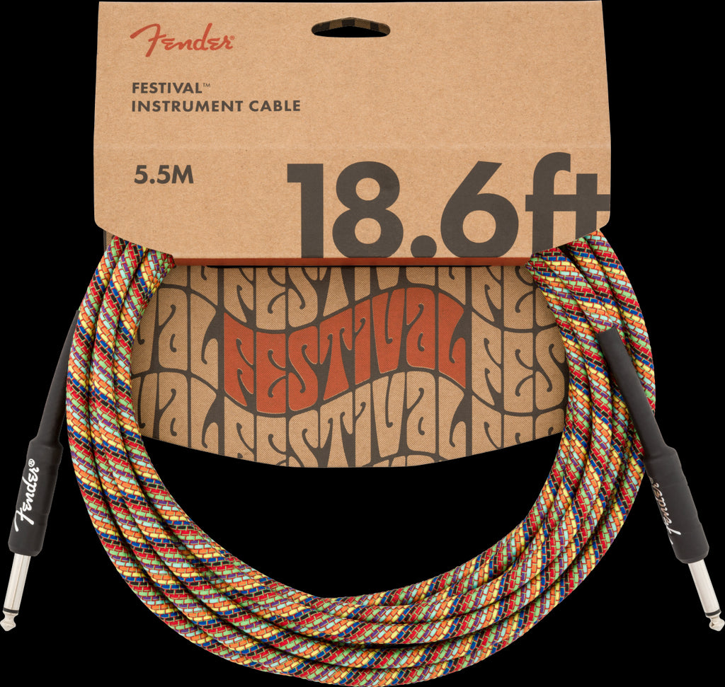 Fender Festival Pure Hemp 18.6ft Instrument Guitar Cable in Rainbow