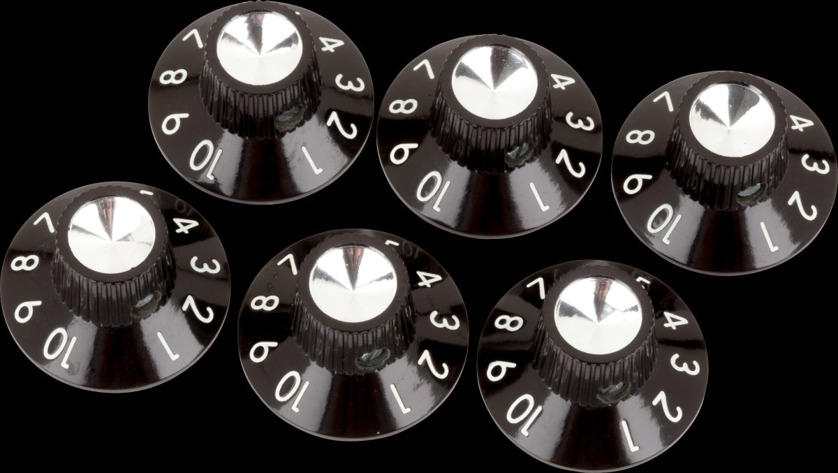 Fender Pure Vint Blk/Silver Skirted Amplifier Knobs (6)