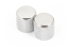 Set of two Fender chrome dome knobs with knurled texture for Telecaster or Precision Bass guitar controls.