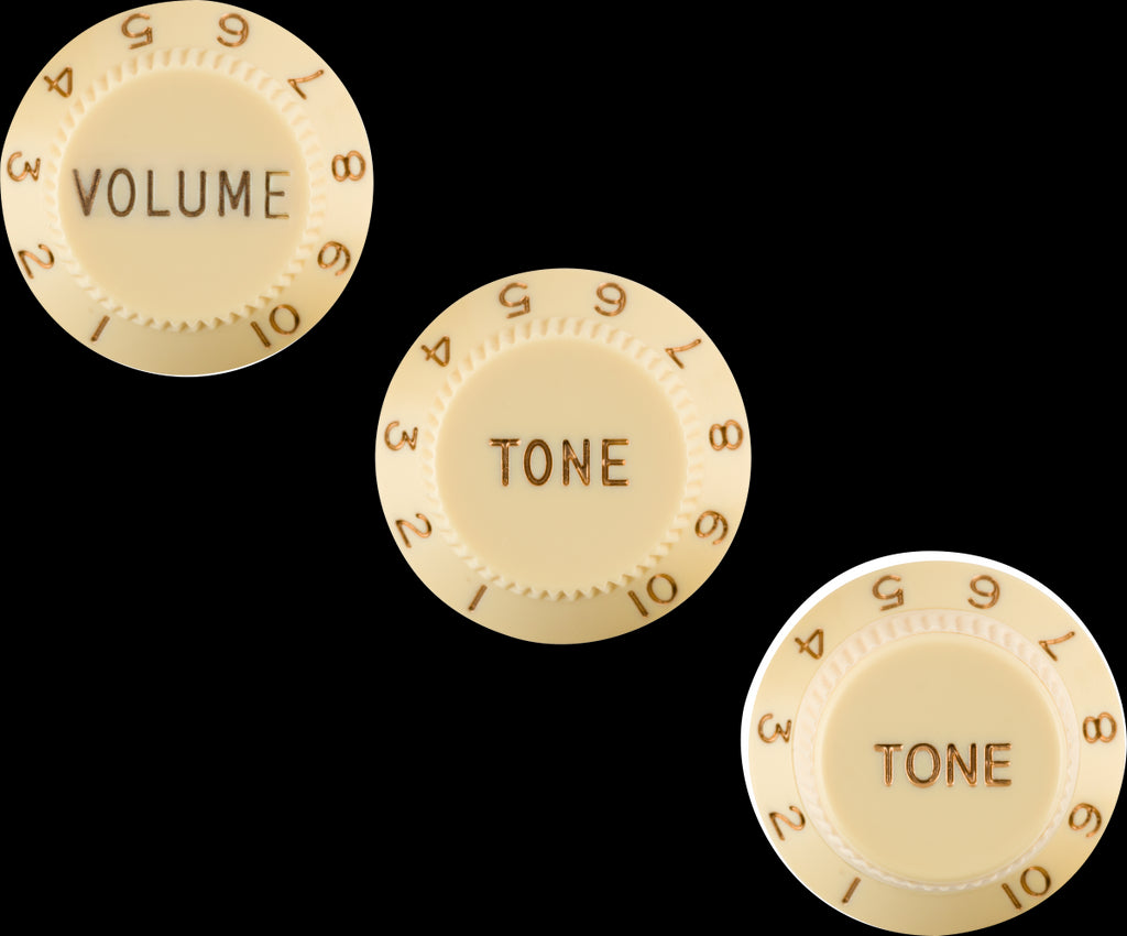 Fender Stratocaster Left-Handed Knobs (Volume Tone Tone) - Aged White (Set of 3)