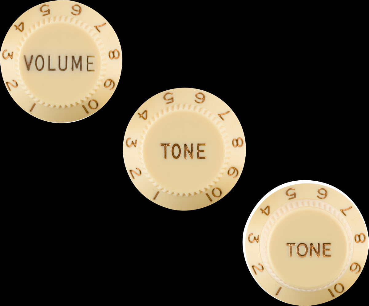 Fender Stratocaster Left-Handed Knobs (Volume Tone Tone) - Aged White (Set of 3)