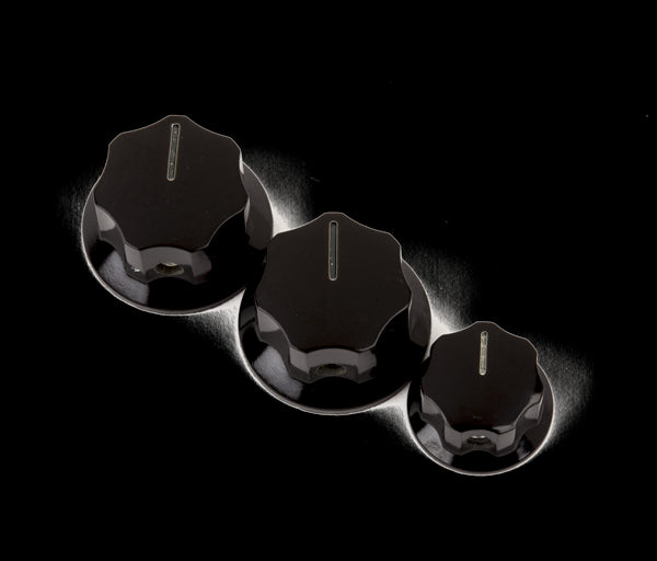 Fender Jazz Bass Knobs (2 Large / 1 Small) - Black (Set of 3)