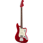 Fender Vintera III Early '60s Bass VI guitar with rosewood fingerboard in Candy Apple Red, showcasing its vintage-style bass guitar design.