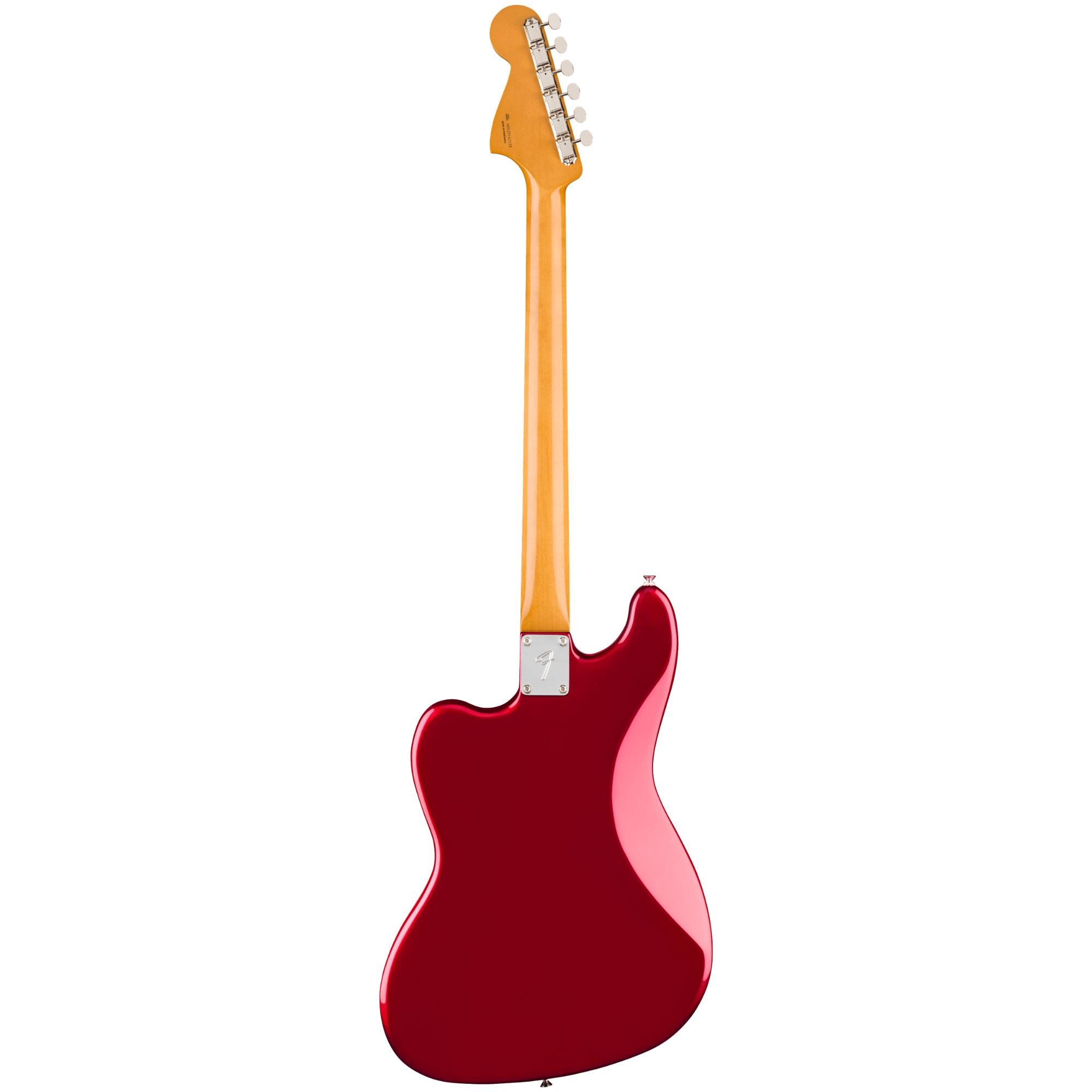 Fender Vintera III Early '60s Bass VI bass guitar with rosewood fingerboard in Candy Apple Red, showcasing its vintage design.