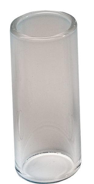 Fender medium thick glass slide for guitar, showcasing smooth transparent glass with rounded edges for slide guitar playing.