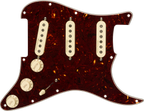 Fender Stratocaster SSS vintage noiseless tortoise shell pre-wired guitar pickguard showing detailed tortoise shell design and pickup slots.