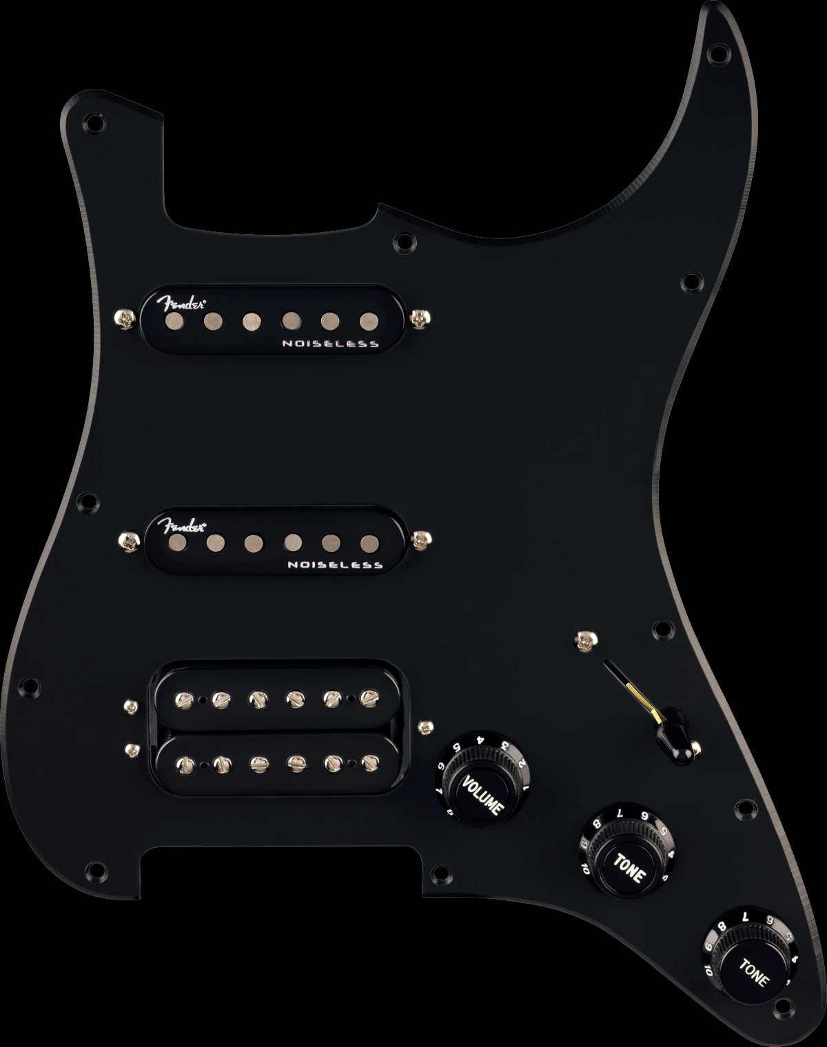 Fender PreWired Strat Pickguard Quadra Tap/Ultra N.less HSS - Black 11 Hole