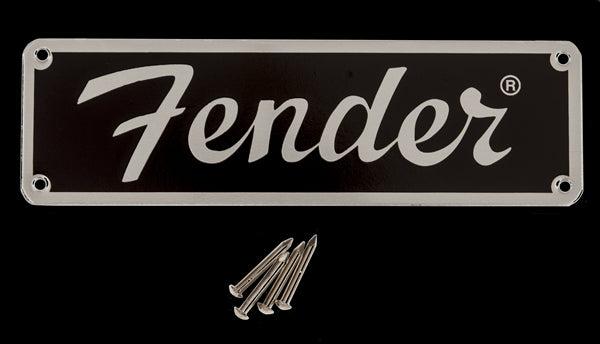 AMP LOGO - FENDER TWEED, Chrome w/Black Rectangle