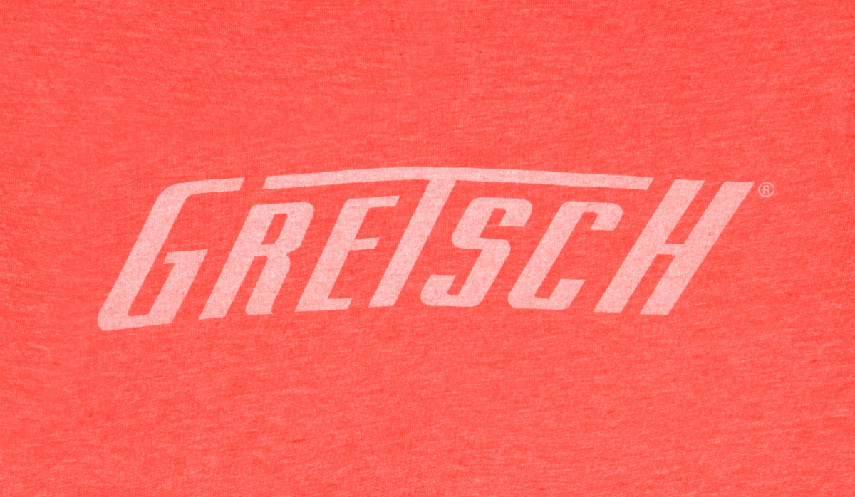 Gretsch logo T-shirt in Heather Orange, large size, featuring the Gretsch guitar-themed design on the front.