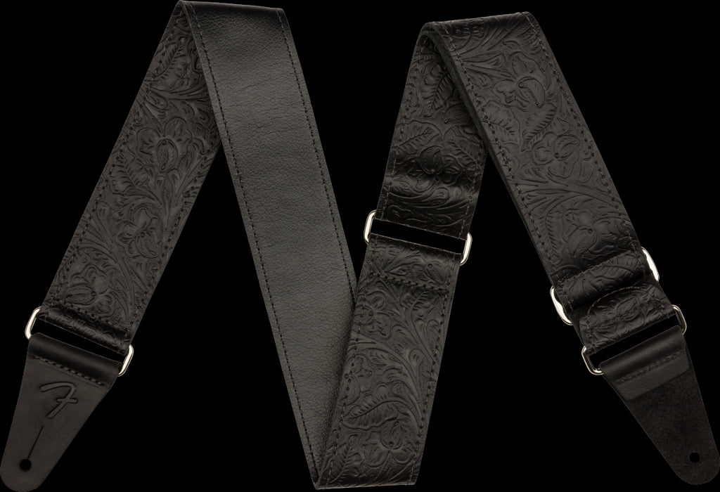 Fender Tooled Leather 2in Guitar Strap in Black