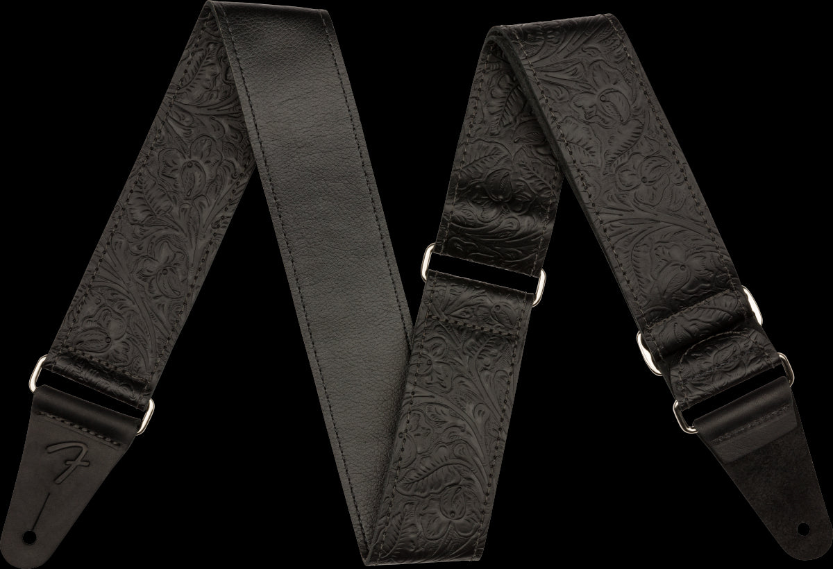 Fender Tooled Leather 2in Guitar Strap in Black