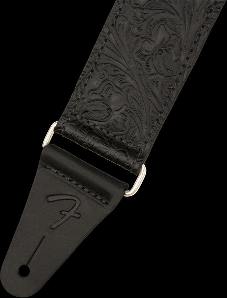 Fender Tooled Leather 2in Guitar Strap in Black