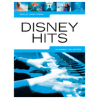 Really Easy Piano Disney Hits piano book by Hal Leonard featuring colorful Disney character illustrations on the cover.