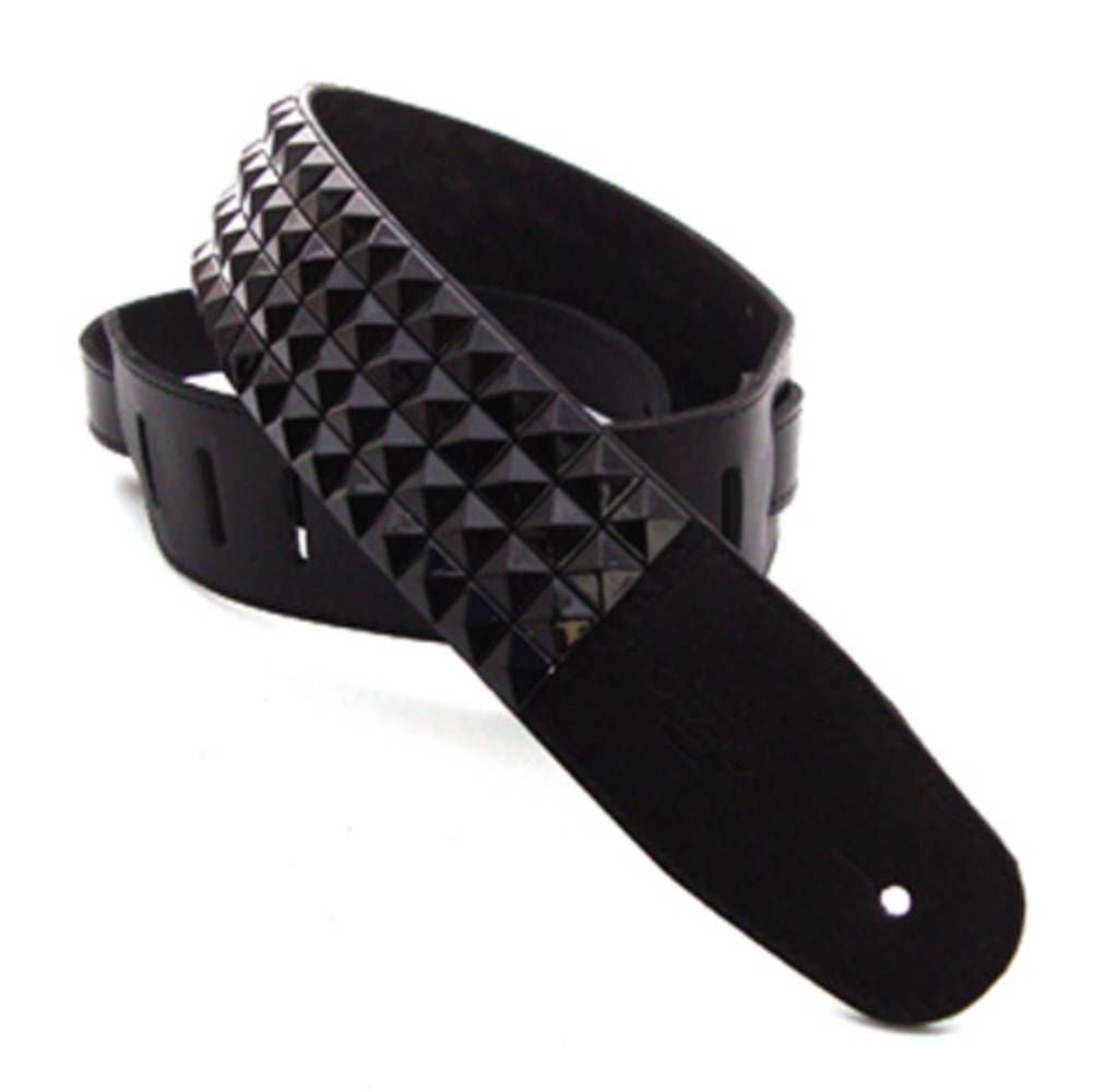 DSL Straps Metal Series Pyramid Metal Leather Guitar Strap 2.5in - Pyramid Black