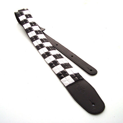 DSL Straps Metal Series Pyramid Metal Leather Guitar Strap 2.5in - Black & White Box