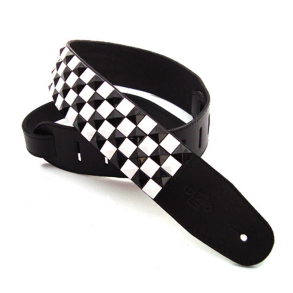 DSL Straps Metal Series Pyramid Metal Leather Guitar Strap 2.5in - Black & White Check