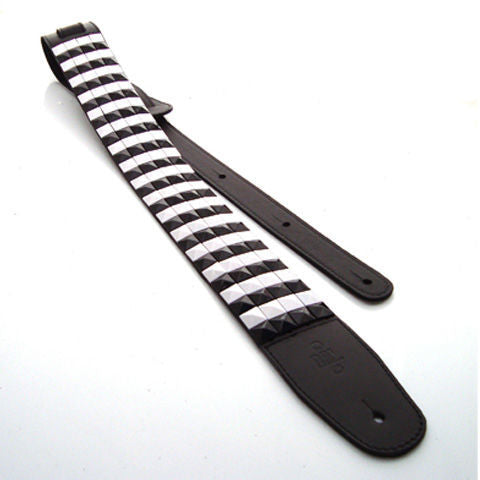 DSL Straps Metal Series Pyramid Metal Leather Guitar Strap 2.5in - Black & White Cross