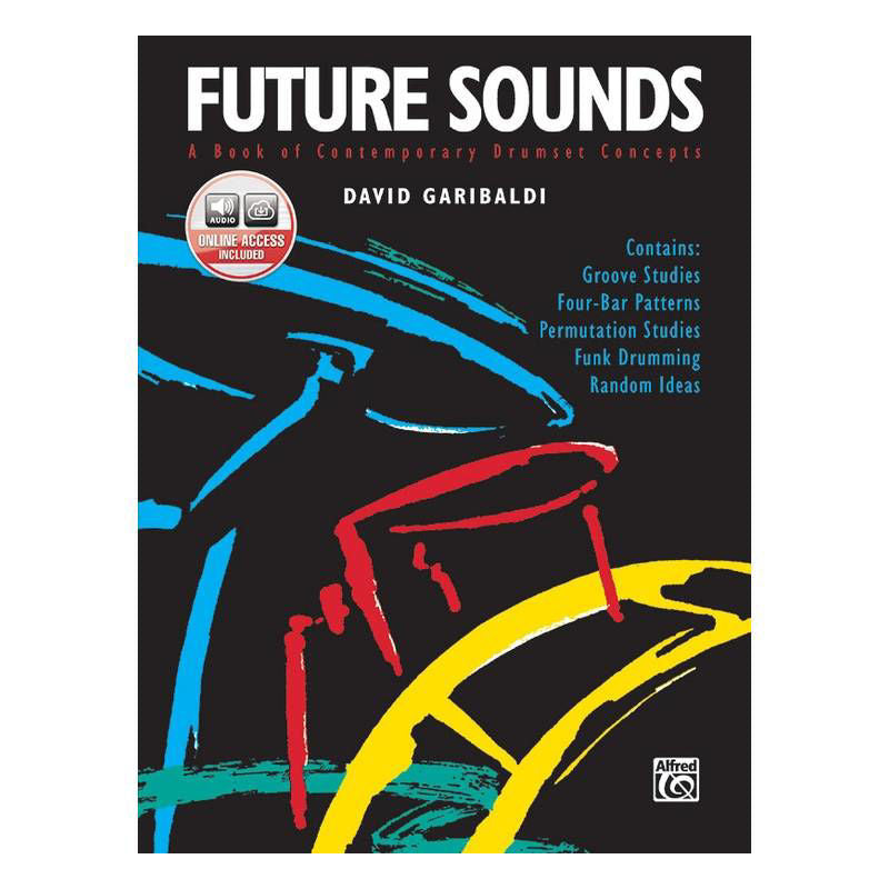 Future Sounds David Garibaldi drum book and CD set, featuring instructional pages and audio materials for drumming practice.
