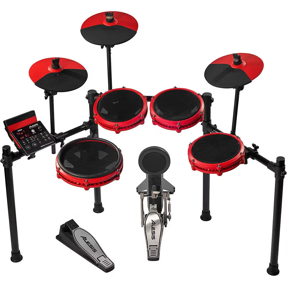 Alesis Nitro Max Special Edition 8-piece electronic drum kit with Bluetooth connectivity and BFD drum software setup.