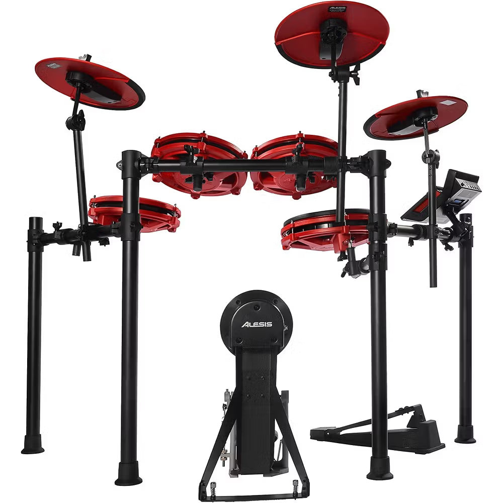Alesis Nitro Max Special Edition 8-piece electronic drum kit with Bluetooth and BFD, featuring drum pads and control module.