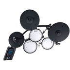 Alesis StrataClub 7-piece electronic drum kit with touchscreen, featuring drum pads, cymbals, and control module for electronic drumming.