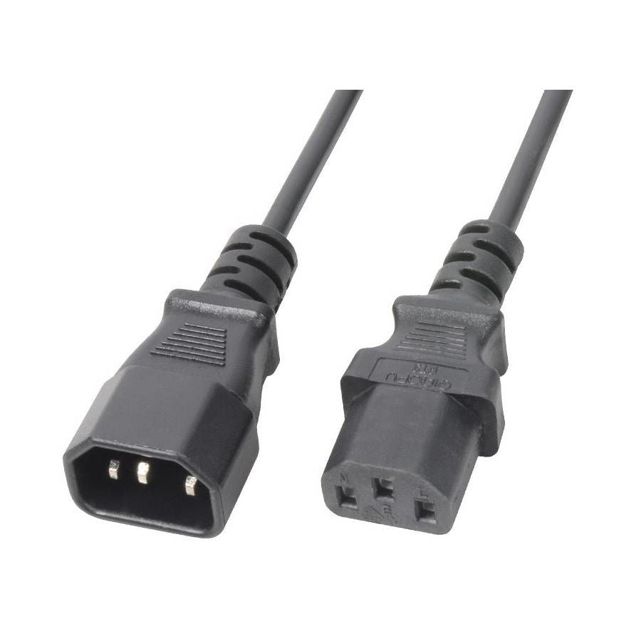 Power Dynamics 177956 5.0m IEC to IEC power extension cable for PA equipment, 10A capacity, with sturdy connectors.