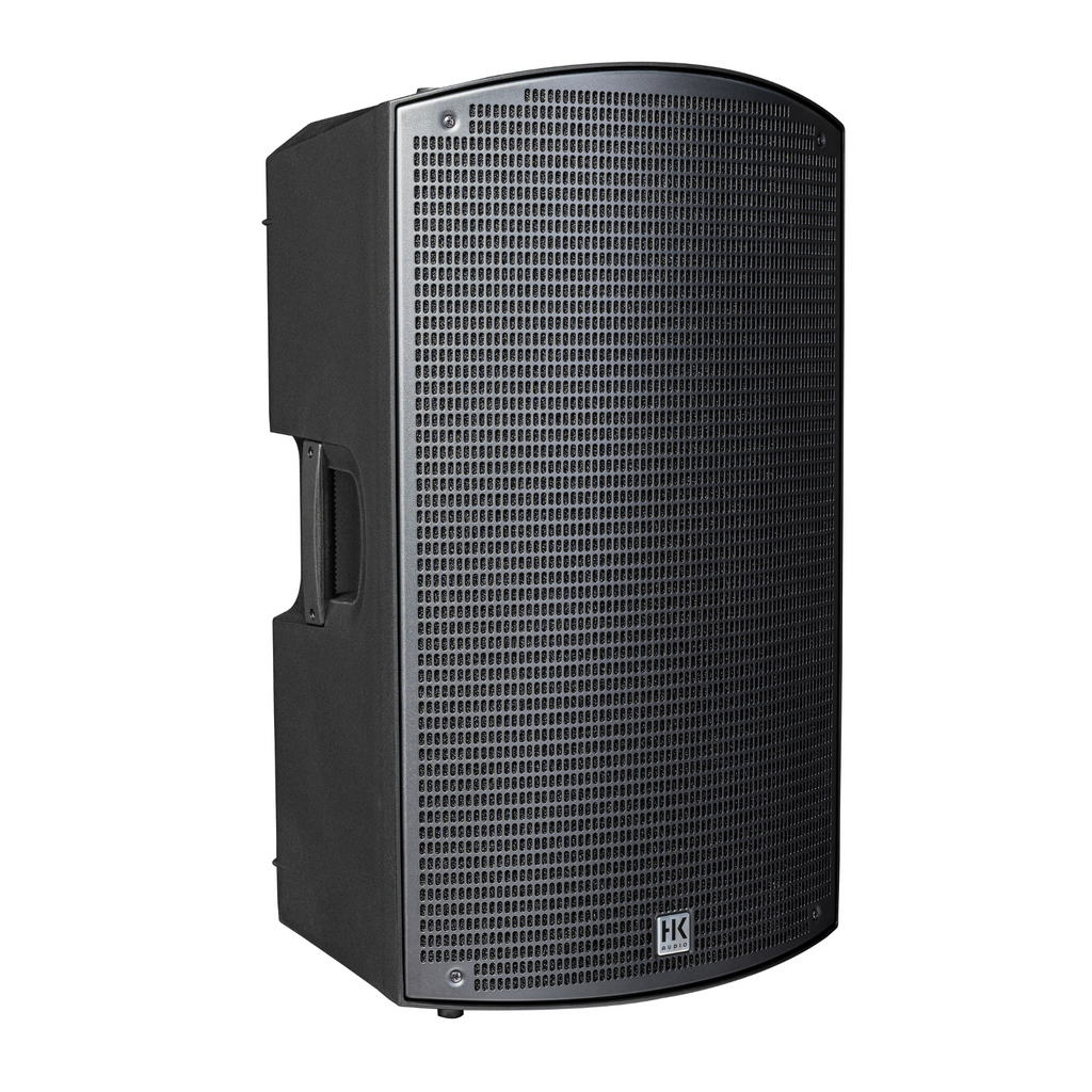 HK Audio Sonar 115 Xi powered speaker with 15-inch driver and Bluetooth connectivity, showcasing its front grille and control panel.