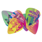 Fender MonoNeon Pick Tin with six medium guitar picks featuring Fender branding and unique neon design.