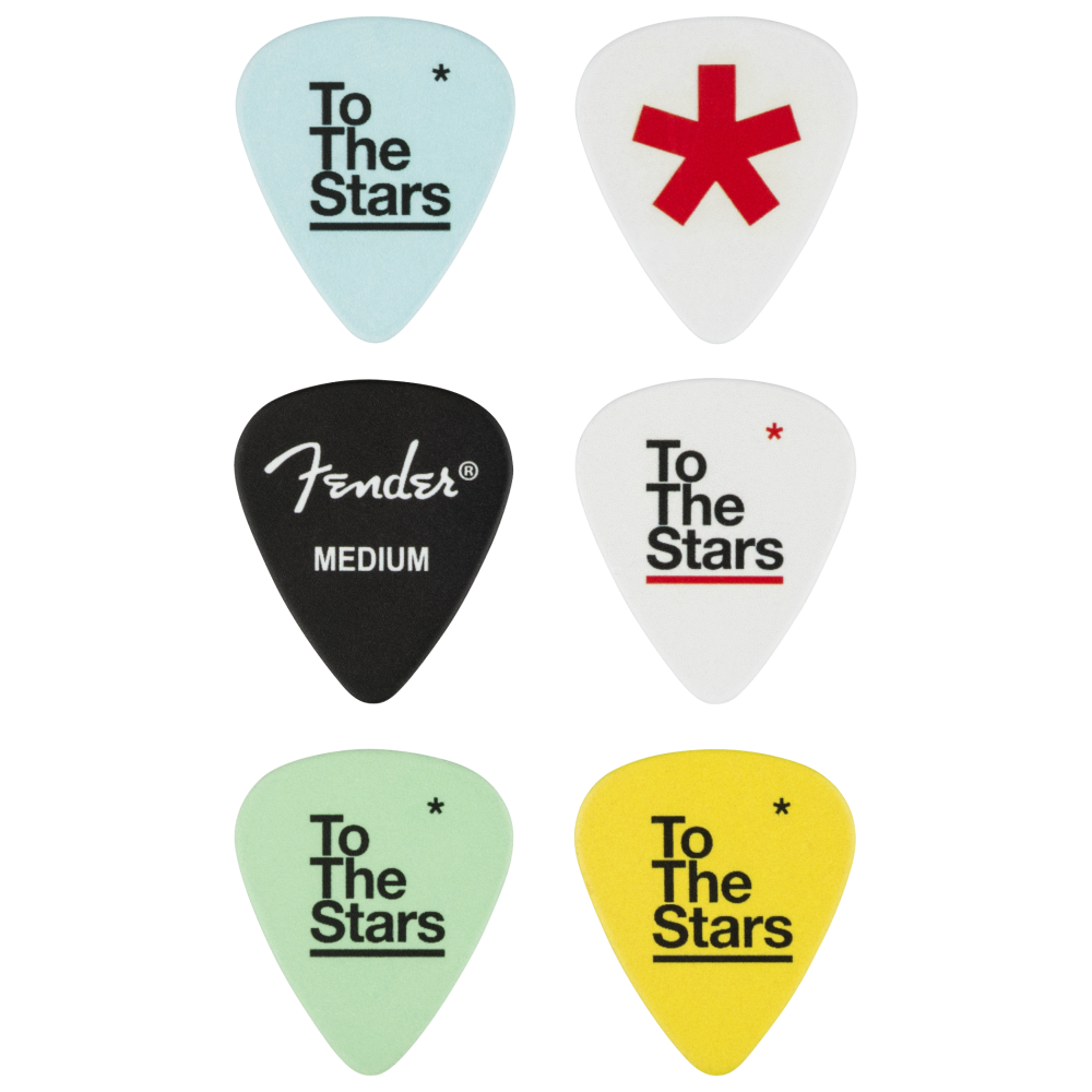 Fender Tom DeLonge 351 Celluloid Guitar Picks showing multiple picks with the Fender logo and signature design.