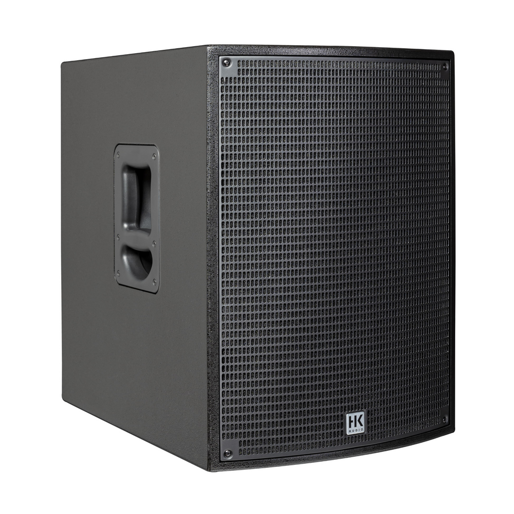 HK Audio Sonar 115 SUB D powered subwoofer with sleek black finish and controls on top, designed for high-performance sound.