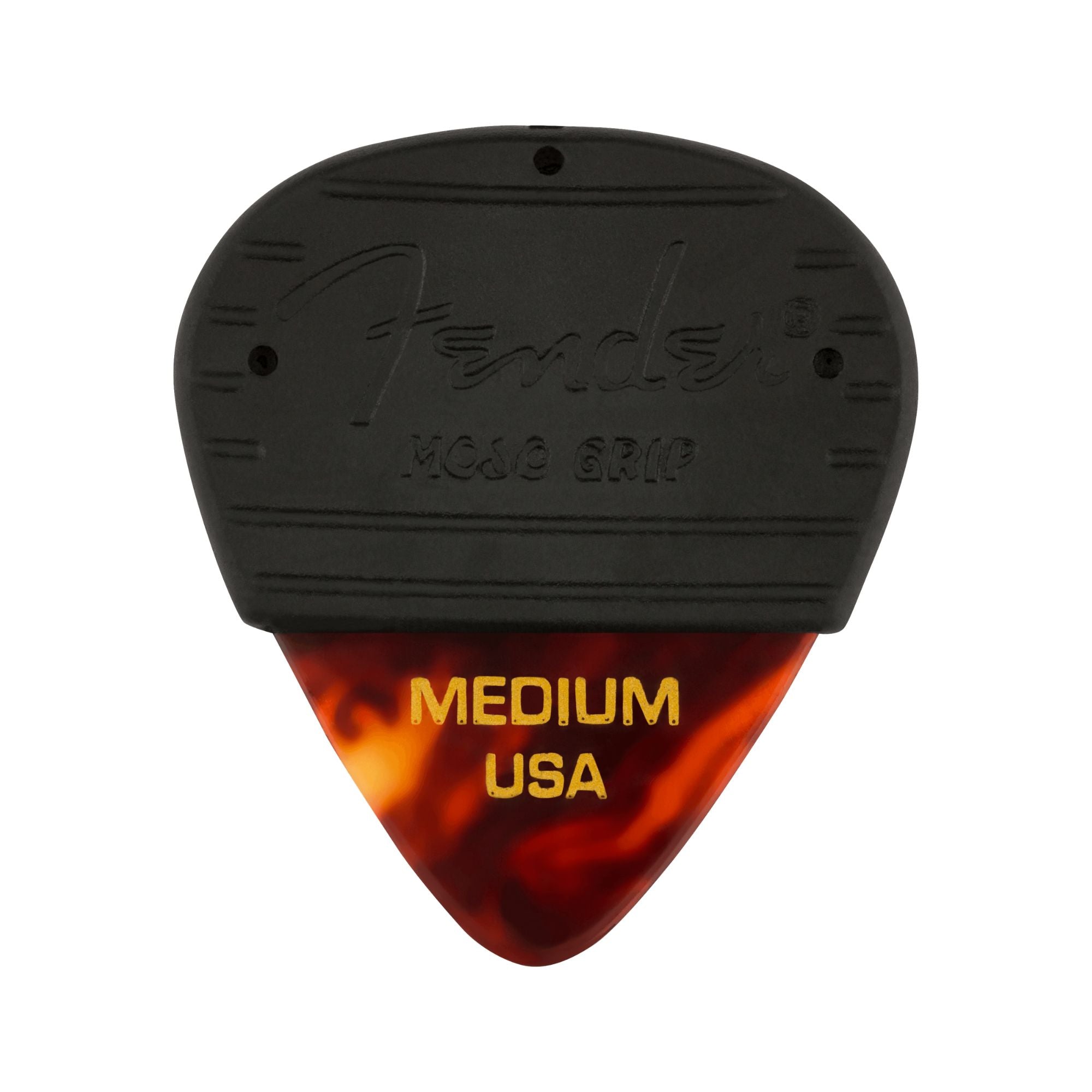 Fender Mojo Grip Celluloid Guitar Picks, medium size, tortoiseshell design, three-pack for enhanced grip and tone.
