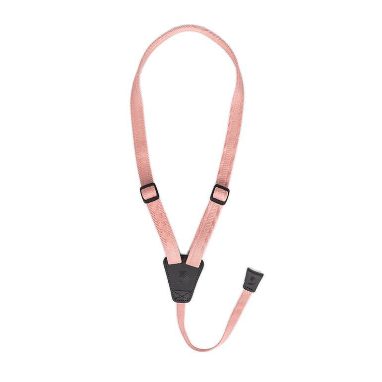 D’Addario Eco-Comfort 19mm coral ukulele strap with adjustable length and soft, durable material for comfortable playing.